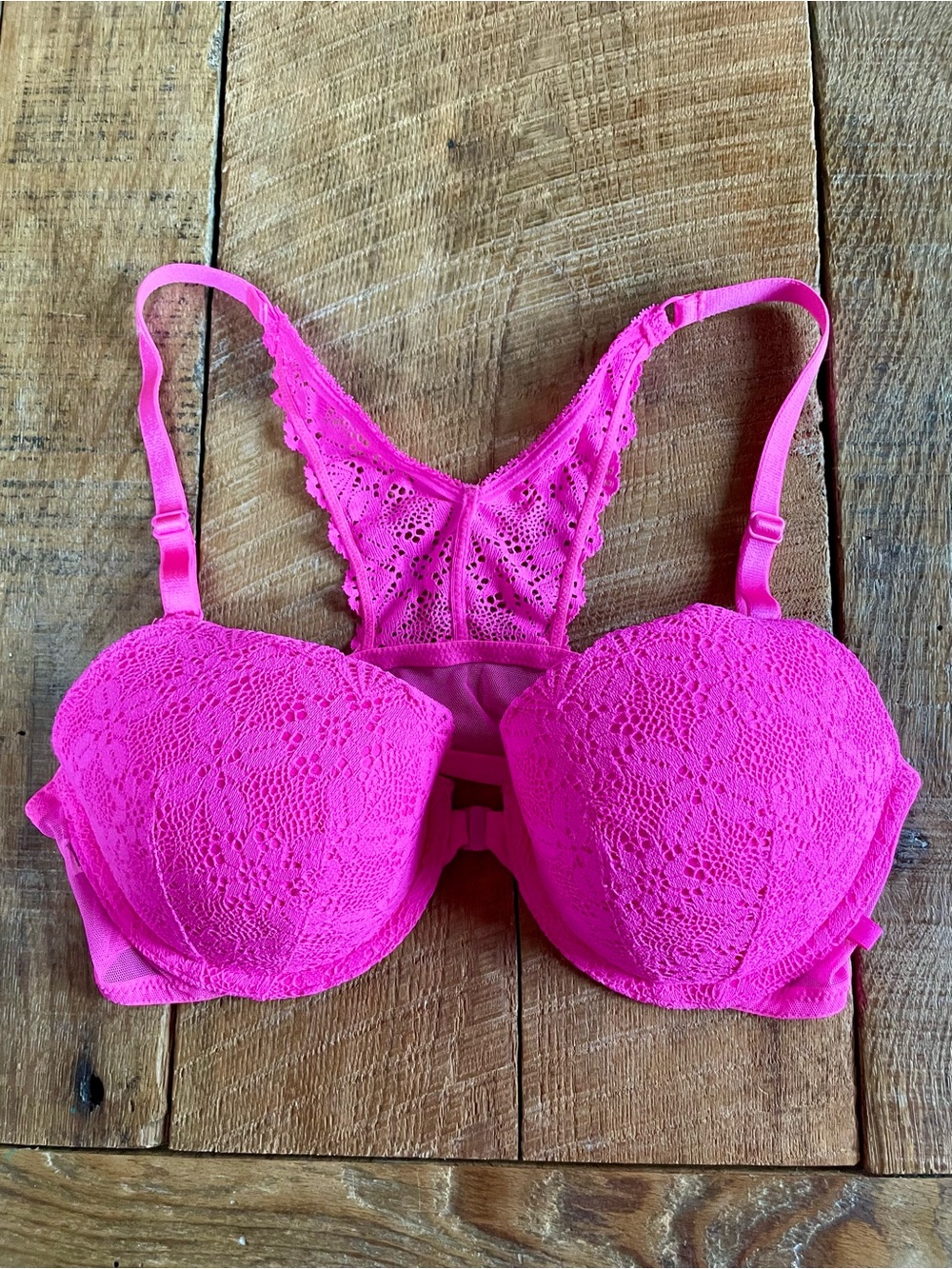 Victorias Secret Pink Lace Push-Up Bra with Strappy Back 36C